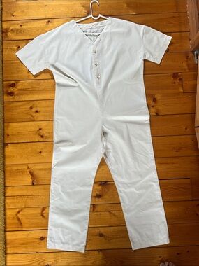 Minimalist Cream Button-Front cotton Jumpsuit